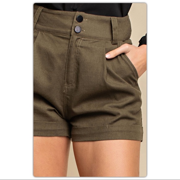 Olive Green High Waisted Shorts - Picture 6 of 8